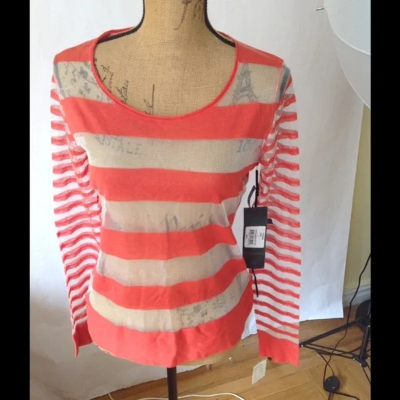 $268  EDUN Coral SHEER Crewneck SILK Sweater RIHANNA* L - Picture 5 of 8